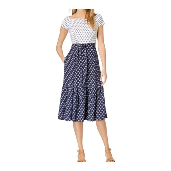 Maison Jules Womens Colorblock Pineapple Off- Shoulder Midi Dress Size 8 - Picture 1 of 9